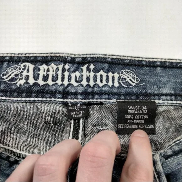 Affliction Denim Killers Men’s Jeans 34X32 Medium Wash Cross Goth Grunge Emo Y2K - Picture 8 of 9